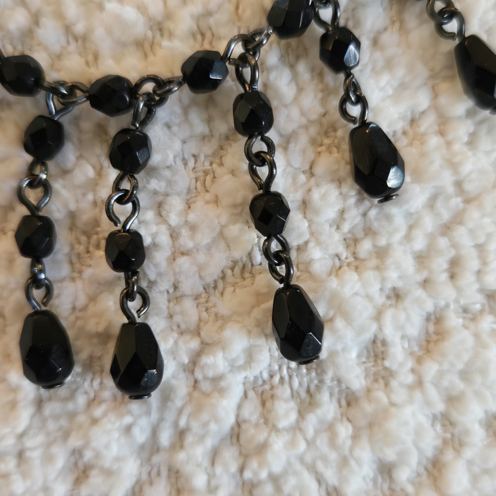1928 Black Beaded Necklace and Earring Set - Picture 2 of 5